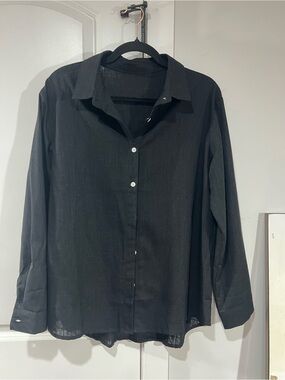 Womens Black, Linen, Button up & Pants set